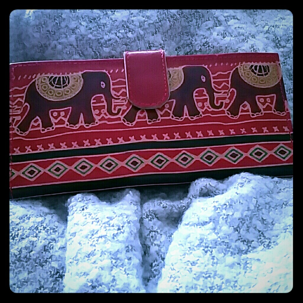 One of a kind red elephant double sided wallet